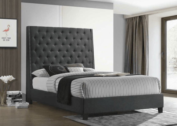 ALEXIS 6FT TALL BED IN CHARCOAL GRAY LINEN
