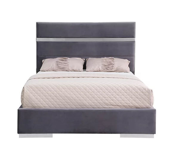 CARTIER GOLD TRIM BED IN SILVER VELVET WITH SILVER LEGS