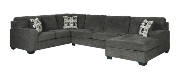 OVERSIZED ASHLEY 3 PC SECTIONAL IN CHARCOAL CHENILLE FABRIC