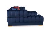 ARIANA VELVET BLUE DOUBLE CHAISE SECTIONAL W/ RED PILLOWS
