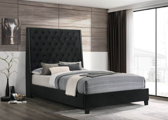 ALEXIS 6FT TALL BED IN BLACK VELVET BY HH AVAILABLE IN HOUSTON, DALLAS, SAN ANTONIO, & AUSTIN  SKU HH630