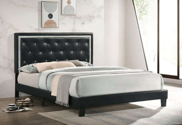 BLACK BED W/ SPARKLE STRIP AND TUFTED BUTTONS By HH AVAILABLE IN HOUSTON, DALLAS, AUSTIN, SAN ANTONIO, & NATIONWIDE