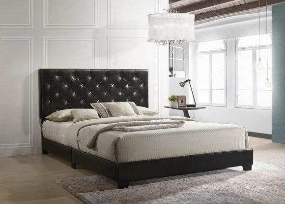 BLACK LEATHER BED WITH DIAMONDS BY HH AVAILABLE IN HOUSTON, DALLAS, SAN ANTONIO, & AUSTIN  SKU HH2020 Black