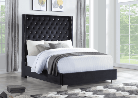 DIAMOND SKYE 6FT TALL BED IN BLACK VELVET By HH AVAILABLE IN HOUSTON, DALLAS, AUSTIN, SAN ANTONIO, & NATIONWIDE