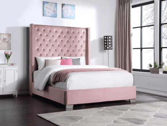 DIAMOND SKYE 6FT TALL BED IN PINK VELVET By HH AVAILABLE IN HOUSTON, DALLAS, AUSTIN, SAN ANTONIO, & NATIONWIDE