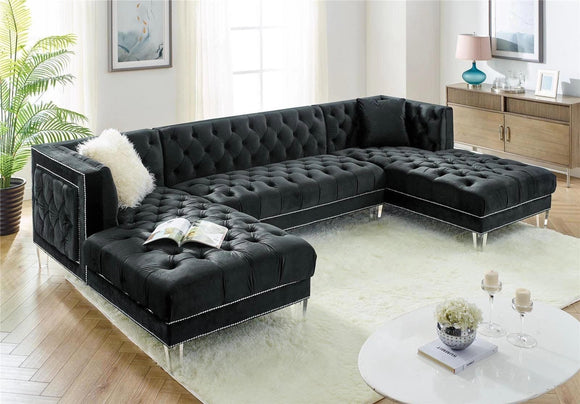 PRADA 3PC DOUBLE CHAISE SECTIONAL IN BLACK VELVET By HH AVAILABLE IN HOUSTON, DALLAS, AUSTIN, SAN ANTONIO, & NATIONWIDE