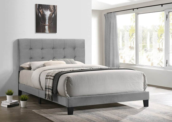 TUFTED VELVET PLATFORM BED IN GRAY BY HH AVAILABLE IN HOUSTON, DALLAS, SAN ANTONIO, & AUSTIN  SKU 930-GY