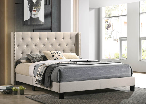 WINGED HEADBOARD PLATFORM BED IN KHAKI BY HH AVAILABLE IN HOUSTON, DALLAS, SAN ANTONIO, & AUSTIN  SKU HH770